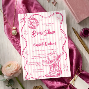 Western Hand Drawn Cowgirl Disco Bridal Shower Invitation