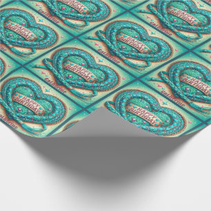 Western Happy Birthday Turquoise Leather Heart Wrapping Paper