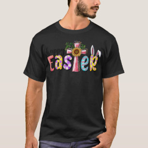 Western Happy Easter With Leopard Jesus Cross Sunf T-Shirt