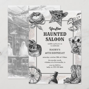 Western Haunted Saloon Halloween Birthday Invitation