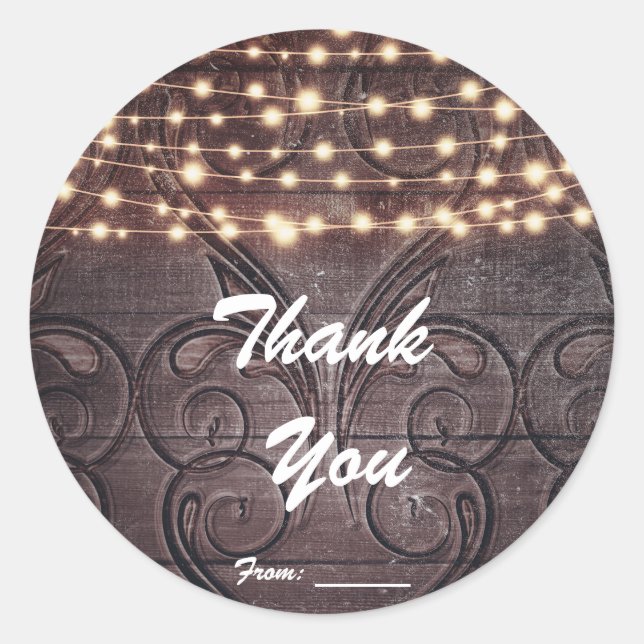 Western Heart Carved in Wood & Lights Favour Classic Round Sticker (Front)