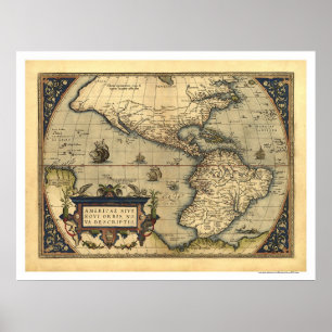 Western Hemisphere Map By Ortelius 1570 Poster
