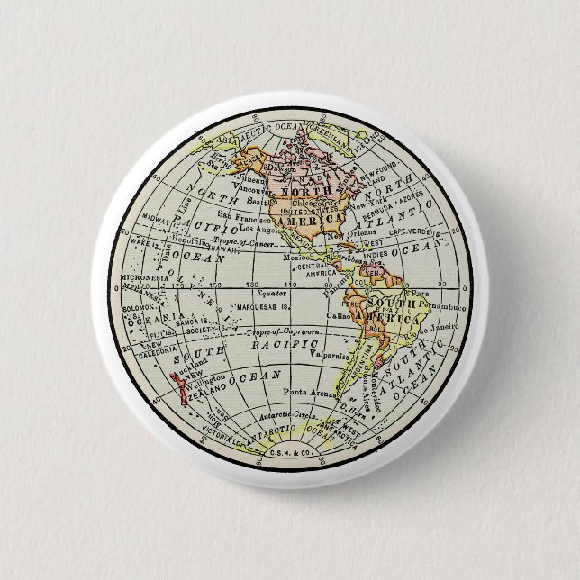 Western Hemisphere Map Globe Travel 6 Cm Round Badge (Front)