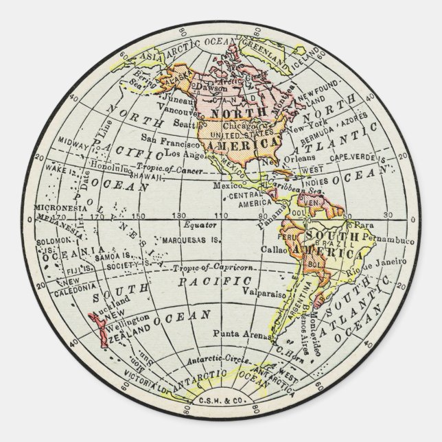 Western Hemisphere Map Globe Travel Classic Round Sticker (Front)