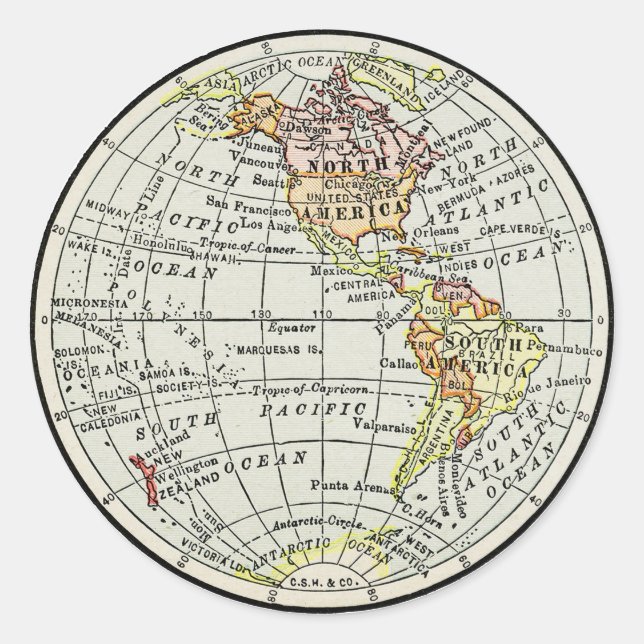 Western Hemisphere Map Globe Travel Classic Round Sticker (Front)