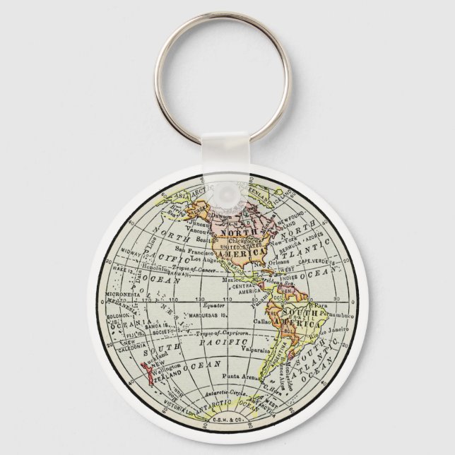 Western Hemisphere Map Globe Travel Key Ring (Front)