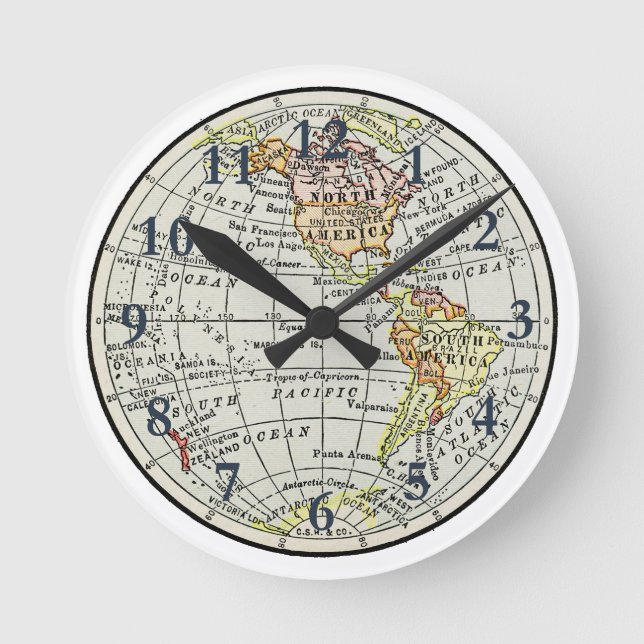 Western Hemisphere Map Globe Travel Round Clock (Front)