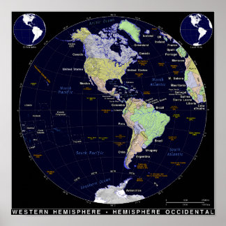 Western Hemisphere Map Poster