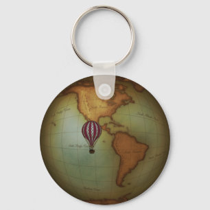 Western Hemisphere Neo-Victorian Aeronautical Map Key Ring