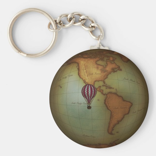 Western Hemisphere Neo-Victorian Aeronautical Map Key Ring (Front)