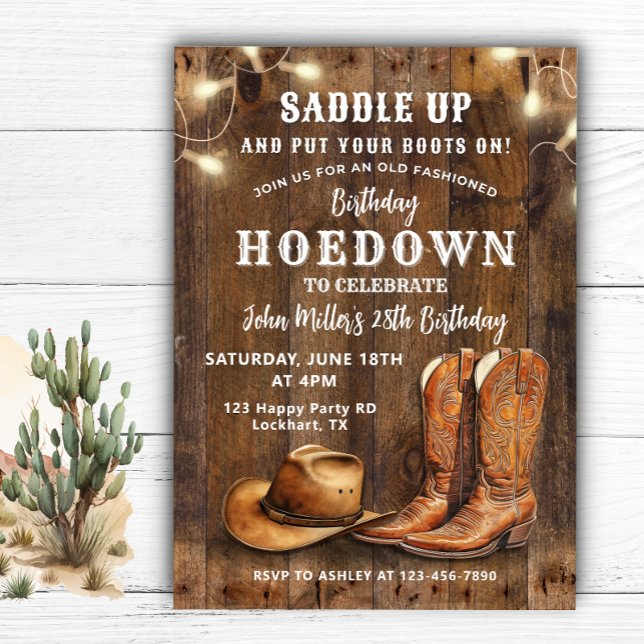 Western Hoedown Birthday with Cowboy Boots and Hat Invitation (Creator Uploaded)