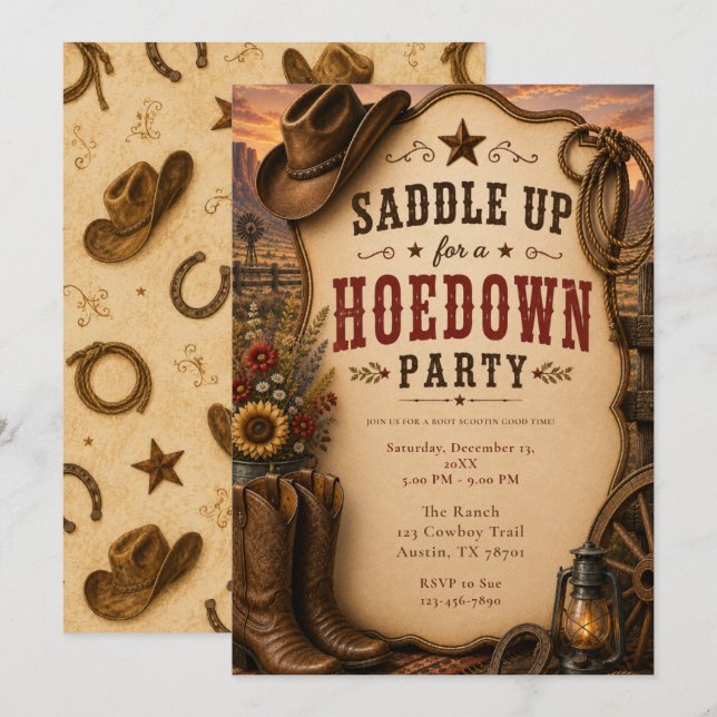 Western Hoedown Party Invitation (Front/Back)