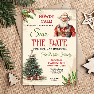 Western Holiday Hoedown Invite, Cowboy Santa Save The Date