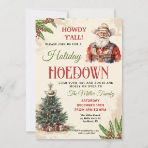 Western Holiday Hoedown Invite, Cowboy Santa, Xmas Invitation