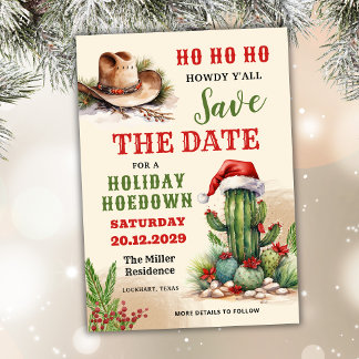 Western Holiday Hoedown, Santa Hat Cowboy Party Save The Date