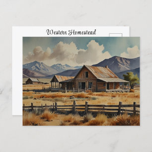 Western Homestead Ranch Farm Watercolor Painting Postcard