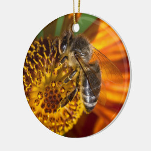 Western Honey Bee Macro Photo Ceramic Tree Decoration