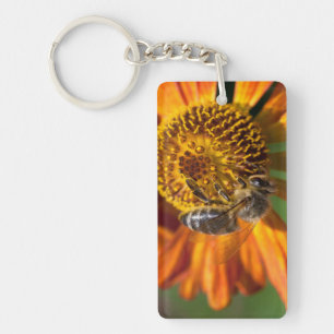 Western Honey Bee Macro Photo Key Ring