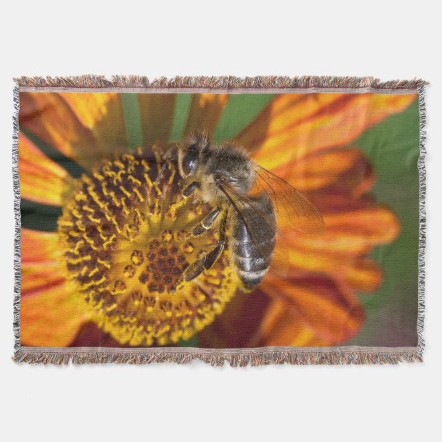 Western Honey Bee Macro Photo Throw Blanket (Front)