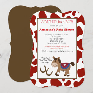Western Horse Cow Print Die Cut Invitation