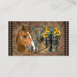 Western Horse Cowboy Boots Cowboy Hat Wagon Wheel Business Card