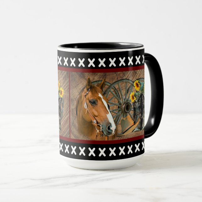 Western Horse Cowboy Boots Cowboy Hat Wagon Wheel Mug (Front Right)