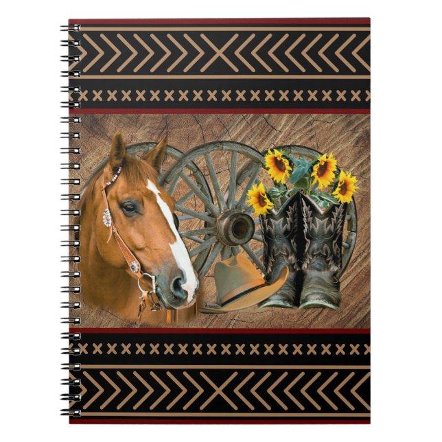 Western Horse Cowboy Boots Cowboy Hat Wagon Wheel Notebook (Front)