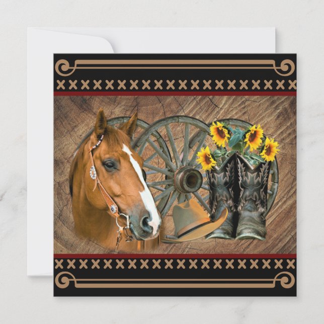 Western Horse Cowboy Boots Cowboy Hat Wagon Wheel Thank You Card (Front)