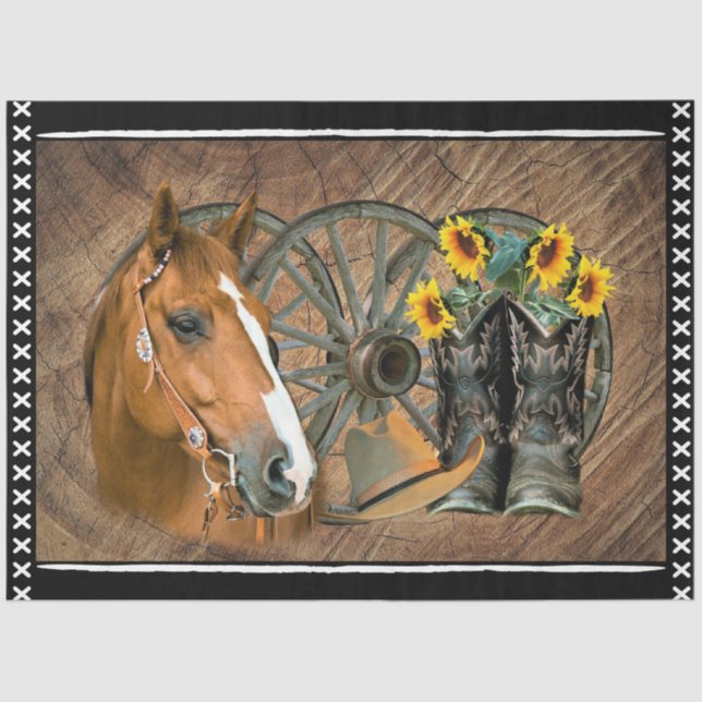 Western Horse Cowboy Boots Cowboy Hat Wagon Wheel Tissue Paper (Front)