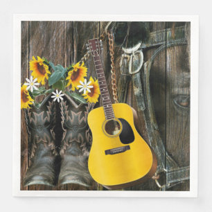 Western Horse Cowboy boots Guitar Sunflowers Napkin