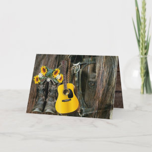 Western Horse Cowboy boots Guitar Sunflowers Note Card
