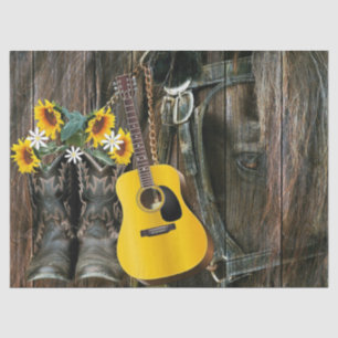 Western Horse Cowboy boots Guitar Sunflowers Tissue Paper