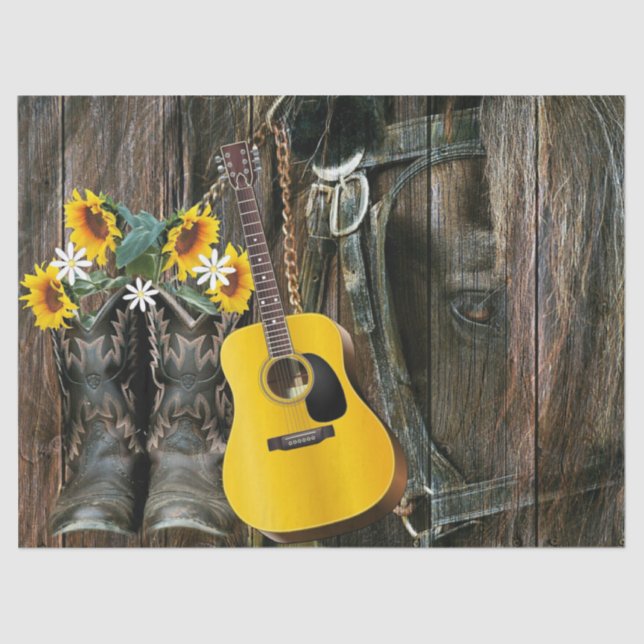 Western Horse Cowboy boots Guitar Sunflowers Tissue Paper (Front)