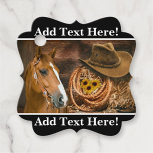 Western Horse Cowboy Hat Lasso Sunflowers Favour Tags