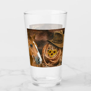 Western Horse Cowboy Hat Lasso Sunflowers Glass