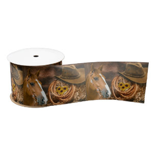 Western Horse Cowboy Hat Lasso Sunflowers Satin Ribbon