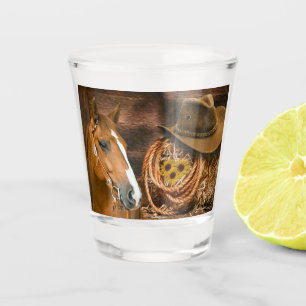 Western Horse Cowboy Hat Lasso Sunflowers Shot Glass