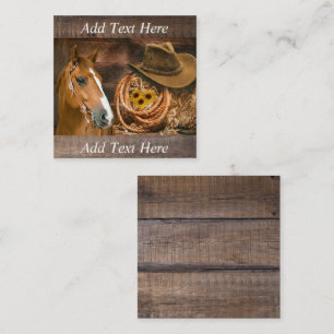 Western Horse Cowboy Hat Lasso Sunflowers Square Business Card