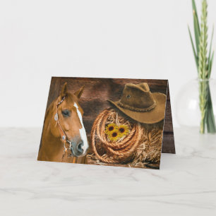 Western Horse Cowboy Hat Lasso Sunflowers Thank Y Thank You Card