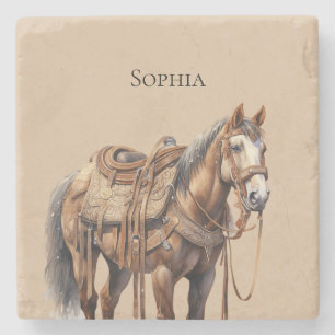 Western Horse Cream Brown Stone Coaster