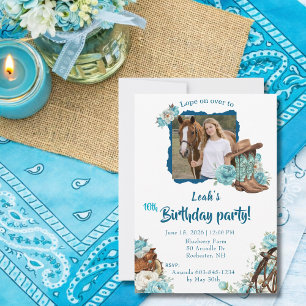 Western Horse Floral Birthday Invitation – White