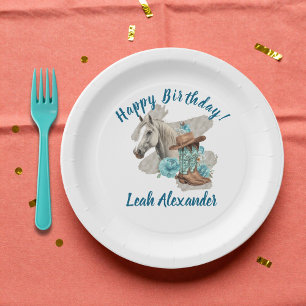 Western Horse Floral Equestrian- White Paper Plate