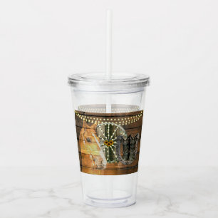 Western Horse Horseshoe Wagon Wheel Cowboy Boots Acrylic Tumbler