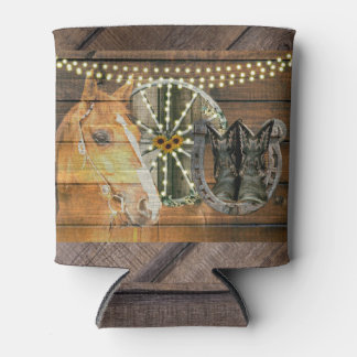 Western Horse Horseshoe Wagon Wheel Cowboy Boots Can Cooler
