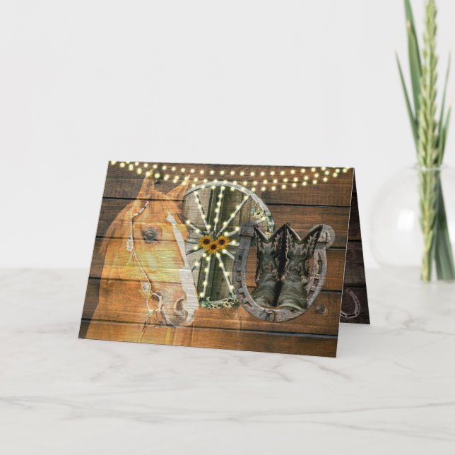 Western Horse Horseshoe Wagon Wheel Cowboy Boots Card (Front)