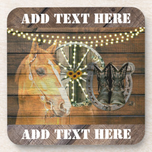 Western Horse Horseshoe Wagon Wheel Cowboy Boots Coaster