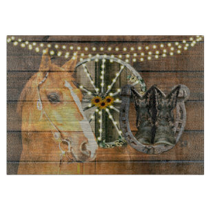 Western Horse Horseshoe Wagon Wheel Cowboy Boots Cutting Board