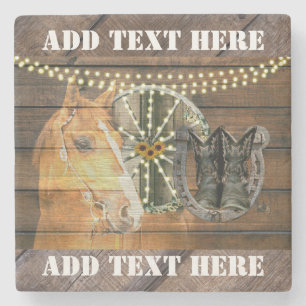Western Horse Horseshoe Wagon Wheel Cowboy Boots Stone Coaster