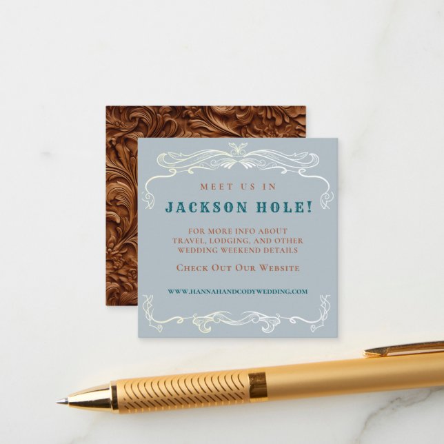 Western Horse Lovers Blue Denim Wedding Details Enclosure Card (Front/Back In Situ)