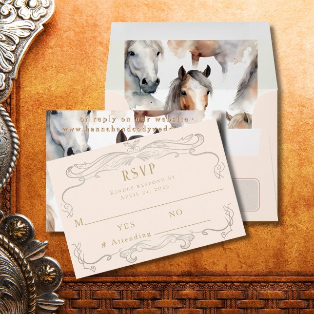 Western Horse Lovers Pink Wedding RSVP Card (Creator Uploaded)